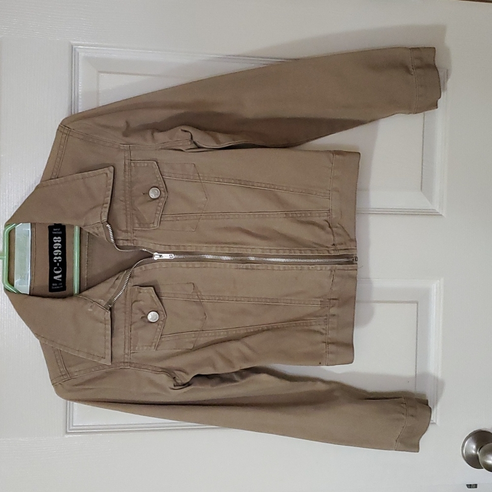 AC-3998 denim jacket zipper front button cuffs
